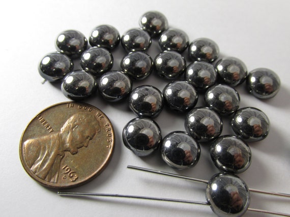 25 Black Chrome 2 Hole 8mm Czech Glass Preciosa Cabochon Candy