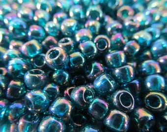 Transparent Rainbow Teal Japanese Made Toho Glass 6/0 4mm Glass Seed Beads (10 grams)