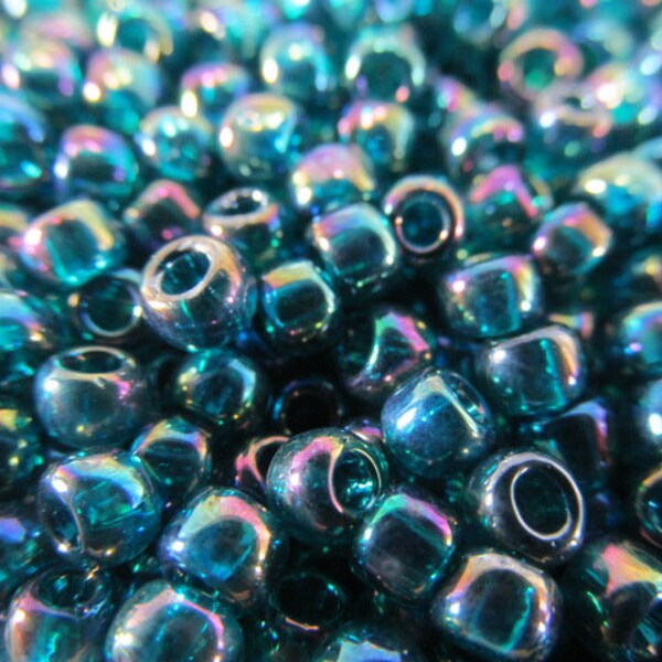 Transparent Rainbow Teal Japanese Made Toho Glass 6/0 4mm Glass Seed Beads (10 grams)
