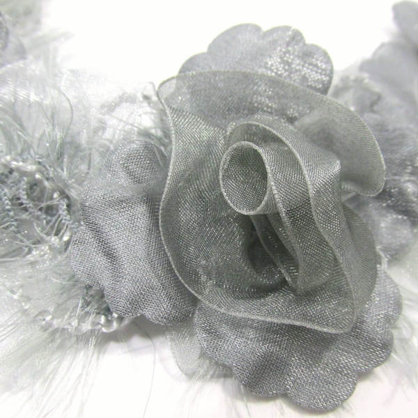 Light and dark gray Two Tone Ruffled Rose Vintage Inspired Bridal or Decorator Trim