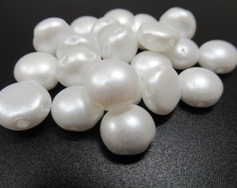 25 White Pearl 2 Hole 8mm Czech Glass Preciosa Cabochon Candy Beads for Beadwork Jewelry