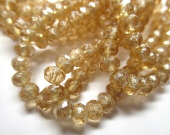 Peach Mercury Finish 5mm by 4mm Czech Glass Faceted Rondelles Jewelry Beads - Strand of 30 beads