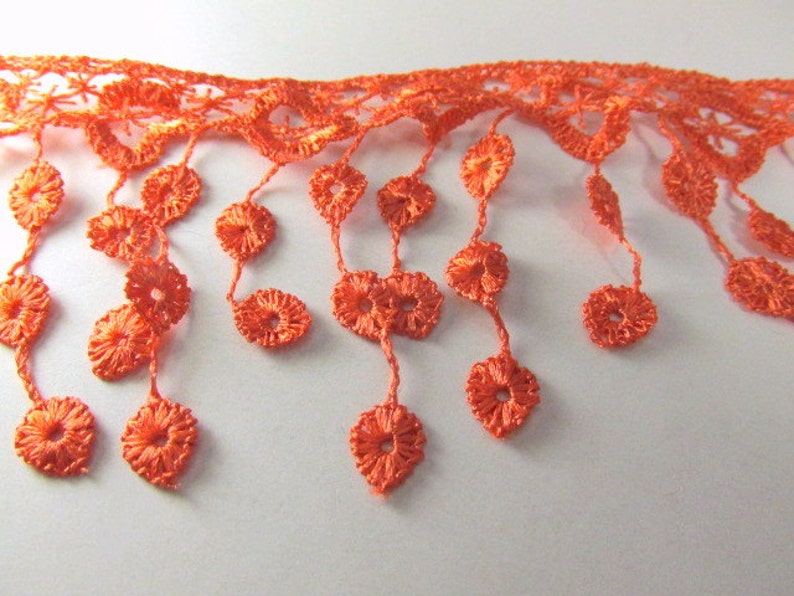 Orange Coral Peach Venise Lace Bridal Victorian 3.5 inch Fringe Trim image 4