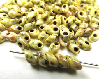 Picasso Wheat Beige and Rose 7mm x 4mm Miyuki Long Magatama Beads (8 grams)