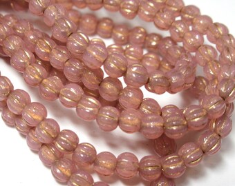 Dusty Rose with Gold Picasso 3mm Round Czech Glass Melon jewelry beads (Strand of 50 beads)