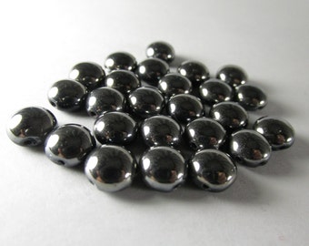 25 Black Chrome 2 Hole 8mm Czech Glass Preciosa Cabochon Candy Beads for Beadwork Jewelry