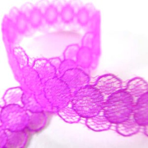12mm Delicate Flower Lace Trim in Ivory, Mocha, Black, Green, Red, Purple, Orchid Pink, and Turquoise sold by the yard Orchid Pink