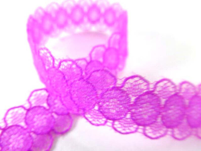 12mm Delicate Flower Lace Trim in Ivory, Mocha, Black, Green, Red, Purple, Orchid Pink, and Turquoise sold by the yard Orchid Pink