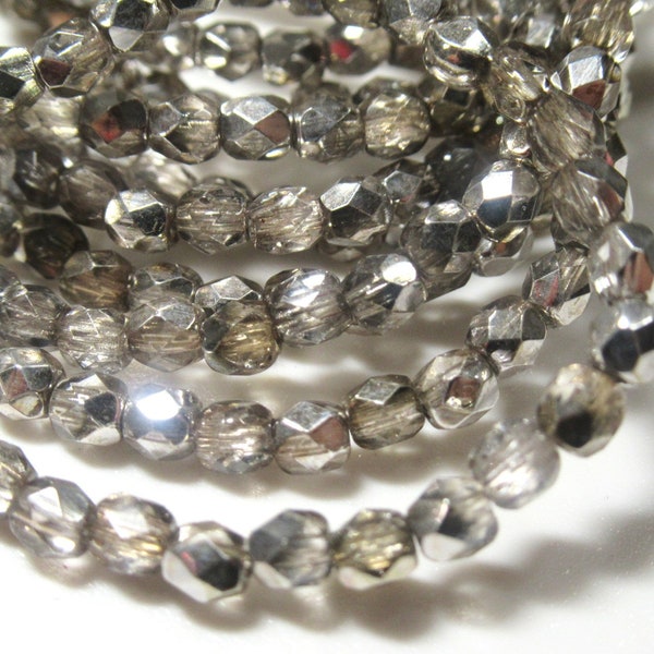 3mm Champagne Mirror Finish Taupe Silver Czech Glass Fire Polished Faceted Jewelry Beads Strand of 50 beads