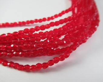 3mm Dark Red Czech Glass Fire Polished Jewelry Beads (50)