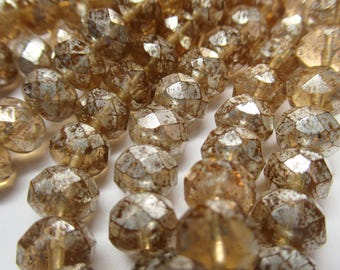 Peach Mercury Finish 8mm by 6mm Czech Glass Faceted Rondelles Jewelry Beads - Strand of 25 beads