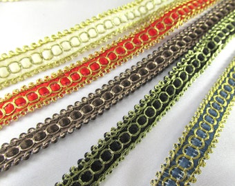 Ivory Gold or Brown Bronze Half Inch 10mm Flat Metallic Look Woven Braid trim sold by the yard