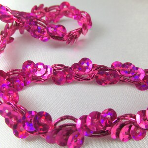 Rust Orange, Fuchsia Hot Pink, Turquoise, Purple, Royal Blue or Silver Wavy Narrow 3/8 Inch Sequined Trim by the Yard Fuchsia Hot Pink