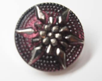 1 Purple Amethyst and Silver Czech Glass 18mm Starflower Button with Silver Back for Jewelry Clasp, Jewelry or Clothing Decor