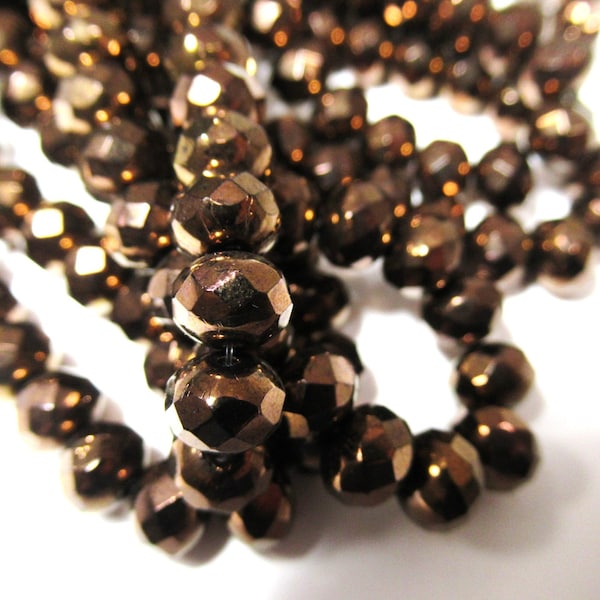 Metallic Dark Bronze Czech Glass 7x5mm Faceted Rondelle Jewelry Beads