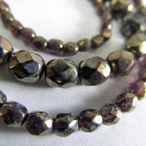 Antique Dark Bronze Picasso 3mm, 4mm or 6mm Czech glass fire polished jewelry beads