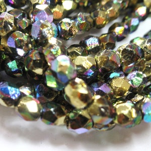 Czech Glass Fire Polished 4mm Gold with an AB Finish Jewelry Beads - 1 strand of 50 beads