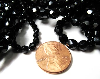 Shiny Jet Black 4mm and 6mm Czech Glass Firepolished Faceted Jewelry Beads