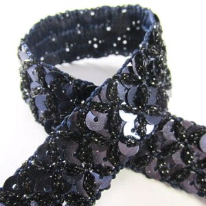 Gunmetal Slate Gray, Silver, White AB, Chocolate Brown or Blue Turquoise Crisscross 20mm Sequined Trim by the yard Navy Blue