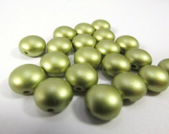 25 Olive Green Pastel Pearl 2 Hole 8mm Cabochon Candy Beads for Beadwork Jewelry