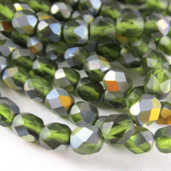 Peridot Matte AB Czech Glass 4mm or 6mm Fire Polished Jewelry Beads