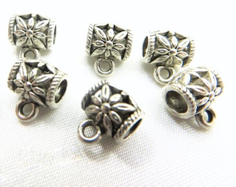 10 Antique Silver 8mm x 6mm barrels with 4mm large hole charm holder jewelry beads pewter metal findings - On Sale 25% off