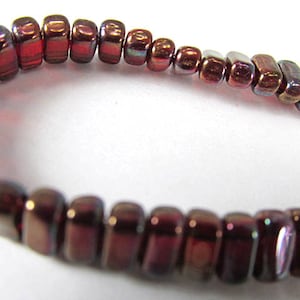 50 Siam Ruby Bronze Vega Czech Glass 3 x 6mm Brick Two-Hole Jewelry Beadworking Beads - 6 inch strand
