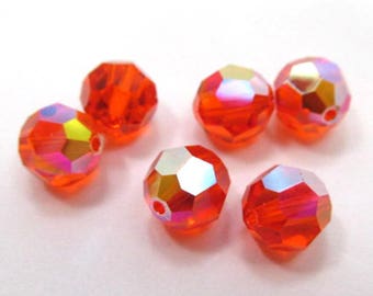 Hyacinth AB Orange Red Swarovski Crystal 8mm Faceted Round Jewelry Beads (6)