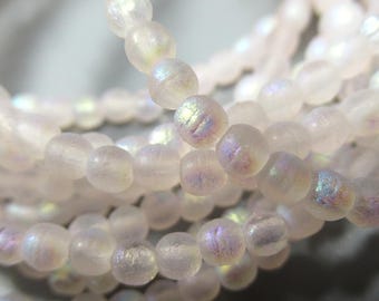 NEW Pale Pink and Etched 3mm Round Czech Glass Druks with an AB finish - strand of 50 beads