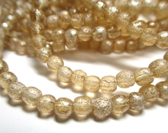 Peach 4mm Czech Glass Round Druk Jewelry Beads  with Etched and Mercury Finishes - Strand of 50 beads
