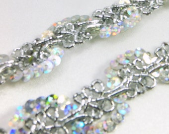 SILVER AB Sequined Wavy Scalloped Narrow Trim -- Choose your Yardage