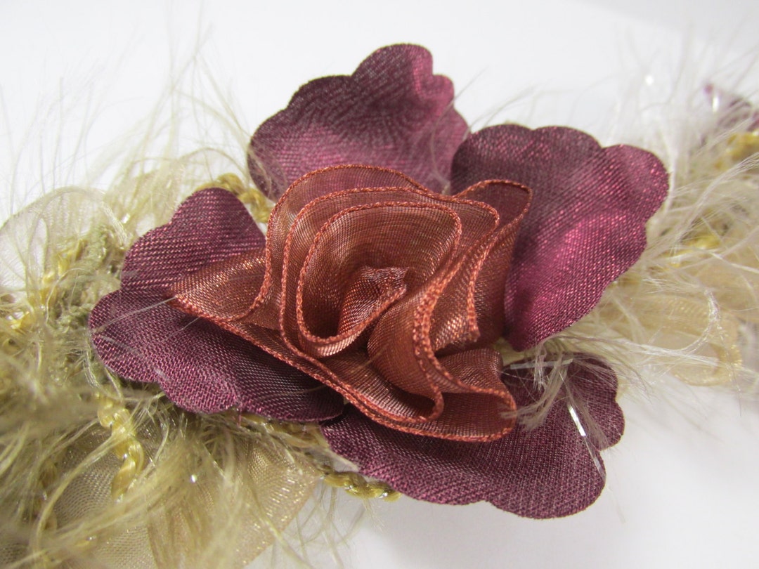 Plum Mauve, Rust and Tan Ruffled Rose Vintage Inspired Bridal or ...