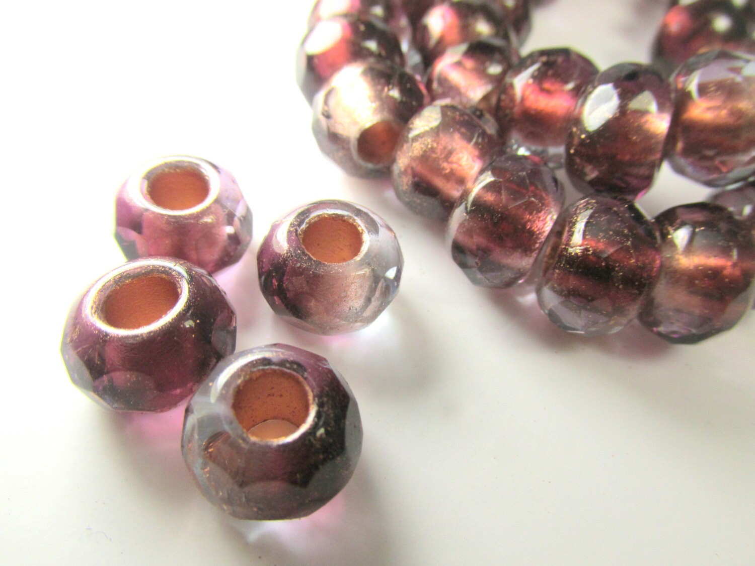 Big Hole Roller Czech Glass Rondelle Forest Copper Lined 8x5mm 25 Glass  Beads Per Strand