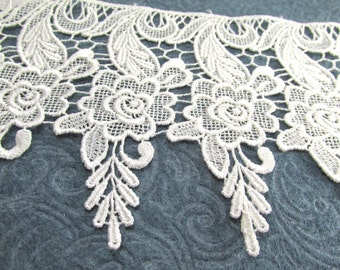 IVORY Long 6.25 Inch Venise Lace Gorgeous Rose Lace Trim - 1 yard