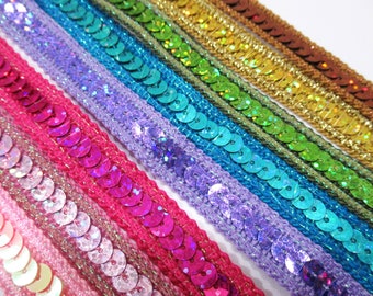 Holographic 1/2 inch Sequined Trim in Mauve, Gold, Turquoise and Brown by the Yard