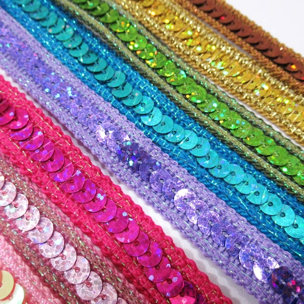 Holographic 1/2 inch Sequined Trim in Mauve, Gold, Turquoise and Brown by the Yard