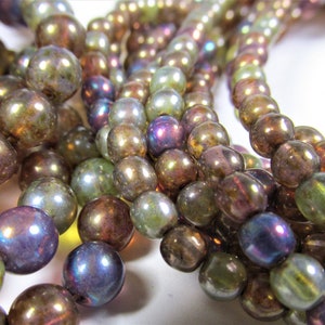 Opal Mix Purple, Blue, Green and Brown Czech Glass 6mm or 4mm Round Druk Jewelry Beads
