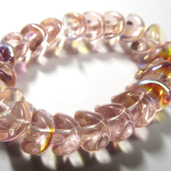 20 Light Rose Pink AB Jabolonex Czech Glass 11mm x 8mm x 5mm Smooth Potato Chip Nesting Jewelry Beads