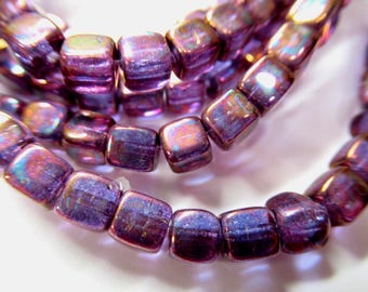 4mm Purple with Metallic Rust Cube Czech Glass jewelry beads - strand of 40