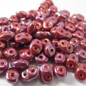 Nebula Opaque Red SuperDuo Japanese made glass 2 Hole Beads (10 grams)