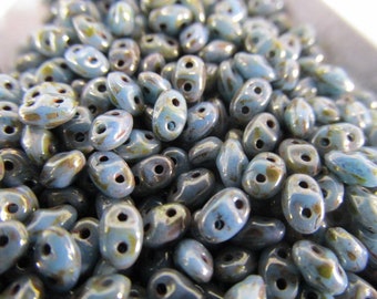 Blue Turquoise Bronze Japanese made Miniduo two-hole 2.5 x 4mm jewelry making beads (10 grams)