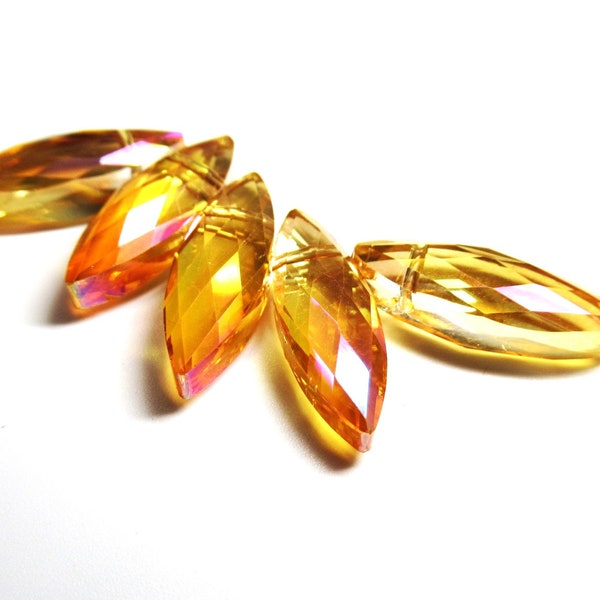 Gold, Orange and Pink Crystal Top Drilled Long 22mm Drop Jewelry Beads (5 beads)