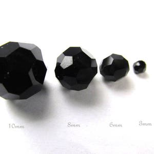 Jet Black Fine Austrian Crystal Faceted Rounds in 3mm, 8mm and 10mm sizes