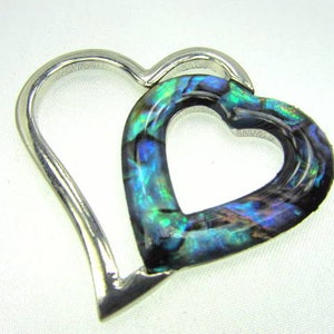 Floating Double Heart Paua Shell Jewelry Pendant in Tarnish Resistant Silver Plated Rhodium in Turquoise, Teal, Aqua, Green colors