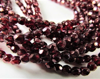 Siam Ruby Bronze Vega Dark Burgundy Red Czech Glass 3mm Fire Polished Jewelry beads - 1 strand 50