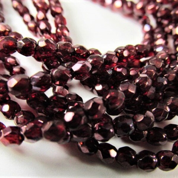 Siam Ruby Bronze Vega Dark Burgundy Red Czech Glass 3mm Fire Polished Jewelry beads - 1 strand 50