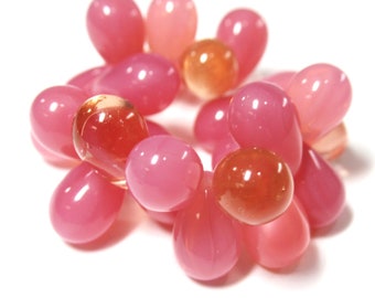 RESTOCKED 9mm x 6mm Pink Mix Czech Glass Top Cross-Drilled Smooth Teardrop Jewelry Beads in 1 strand of 25 beads