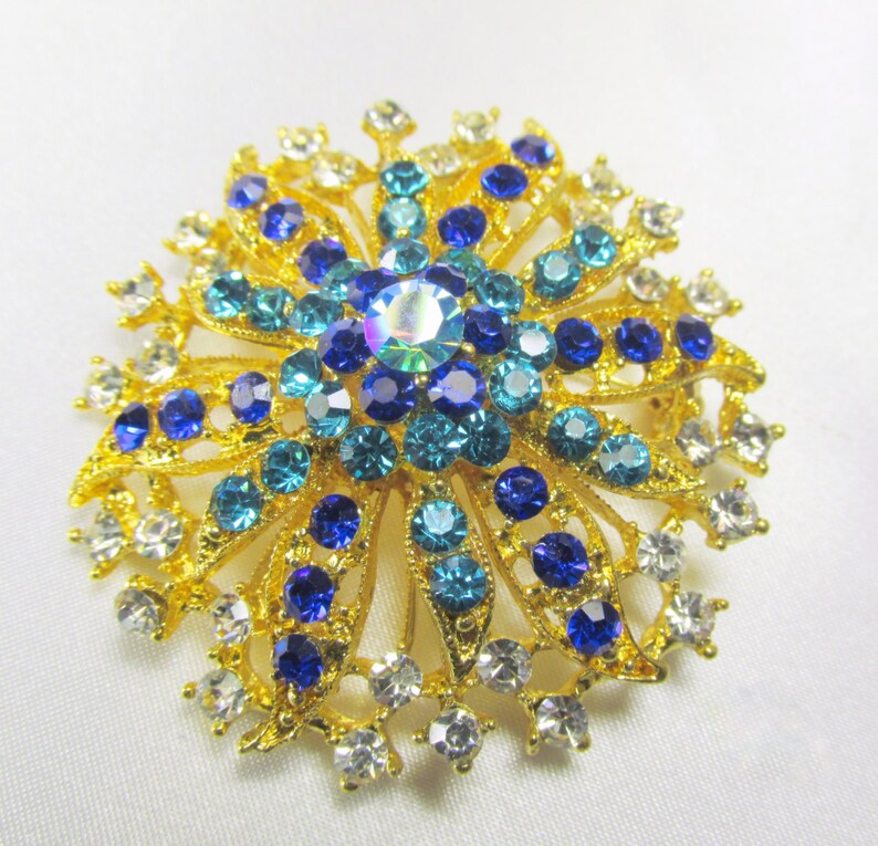 Vintage style 2 inch large Gold Turquoise  and Cobalt  Blue  