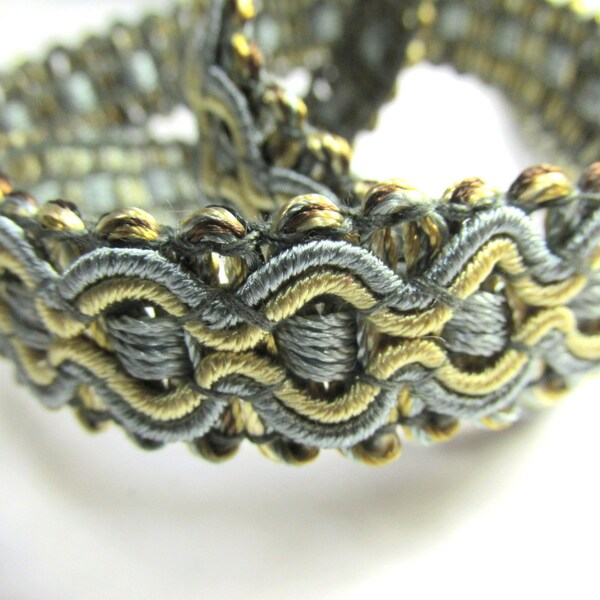 Slate Gray, Brown and Gold 5/8 inch wide Fancy Braided Decorator Gimp Trim By the Yard