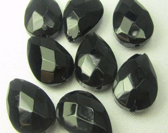 12 Jet Black Faceted Glass Teardrops 10mm x 15mm Jewelry Beads ON SALE